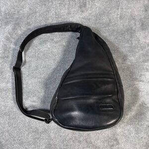 Vintage L.L. Bean Ameribag Black Pebbled Leather Sling Bag Crossbody Travle